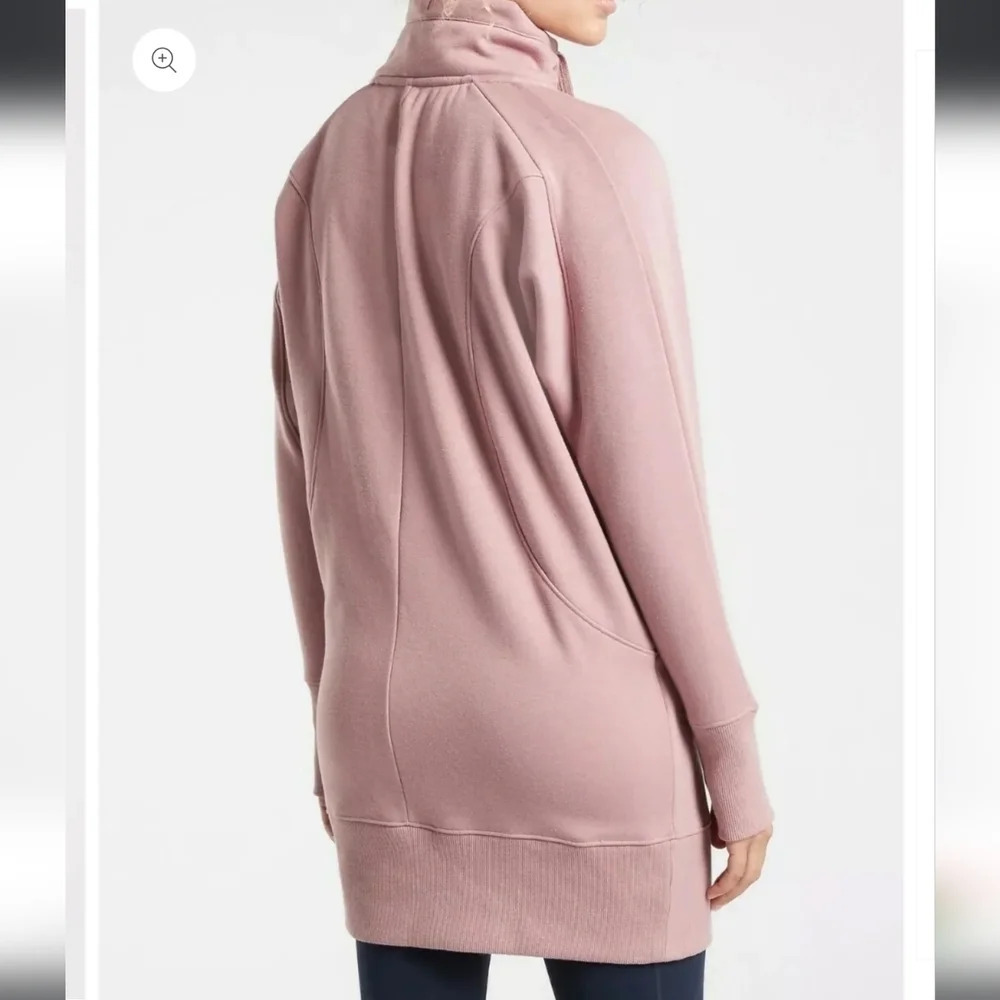 ATHLETA sz S Cozy Karma 1/4 Zip Sweater Dress Tunic  Fleece Lined Floral Mauve - Picture 6 of 16